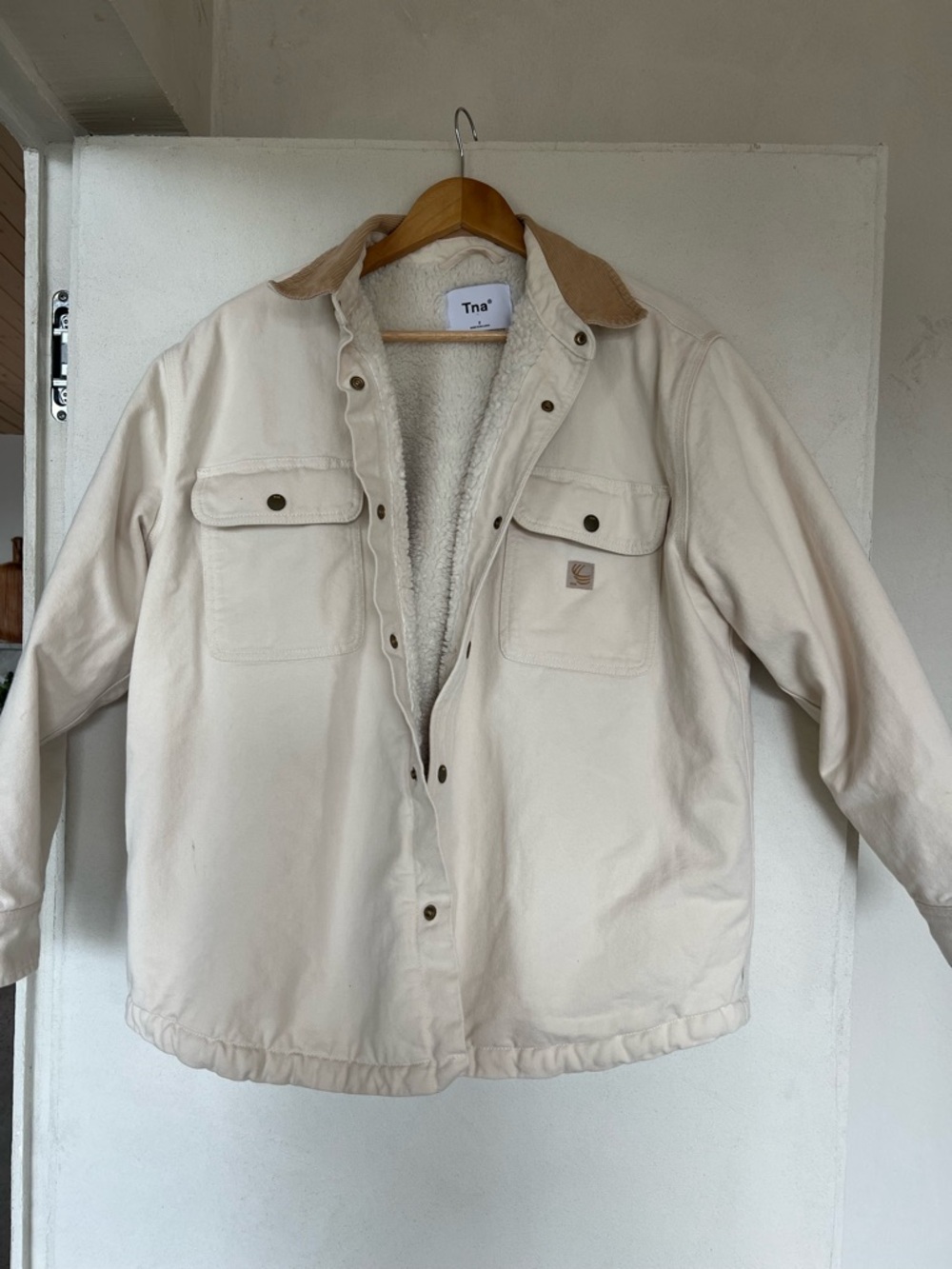 TNA Cream Canvas Sherpa Jacket with Tan Collar